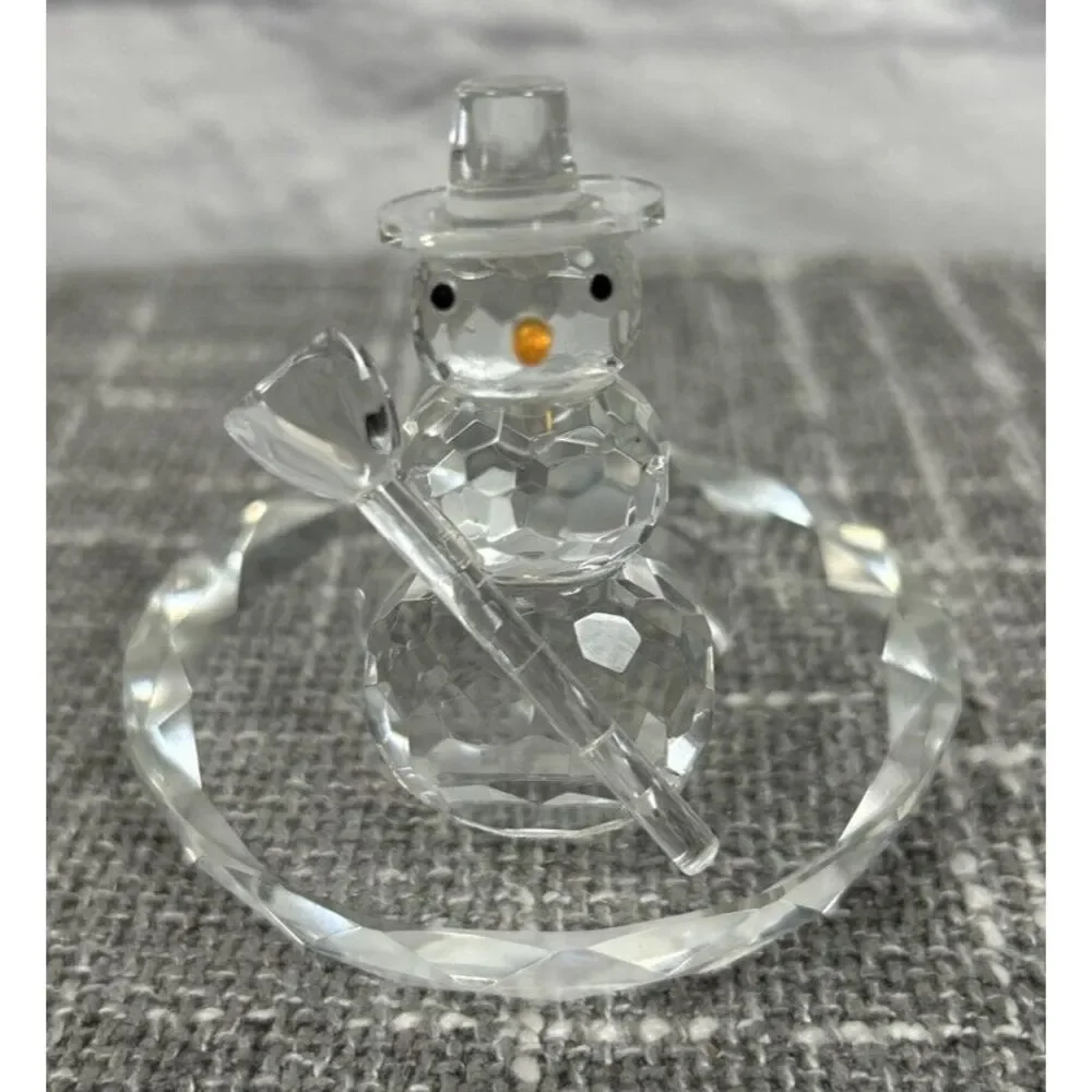 Lenox Snowman Votive Candle Holder Cut Glass Christmas Winter Holiday w Box 3.4